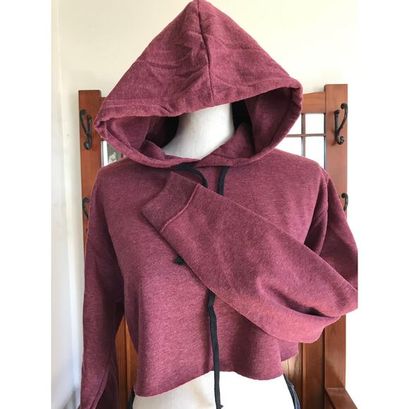OTLA Cropped Fleece Hoodie Marled Wine - Picture 5 of 7